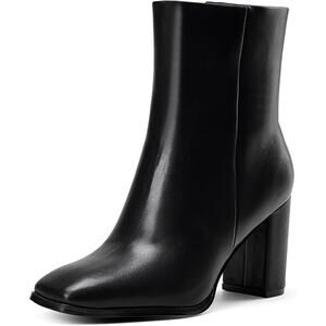 New Genshou Womens Size 10 Black Faux Leather Square Toe Zip Up Ankle Boot Shoes